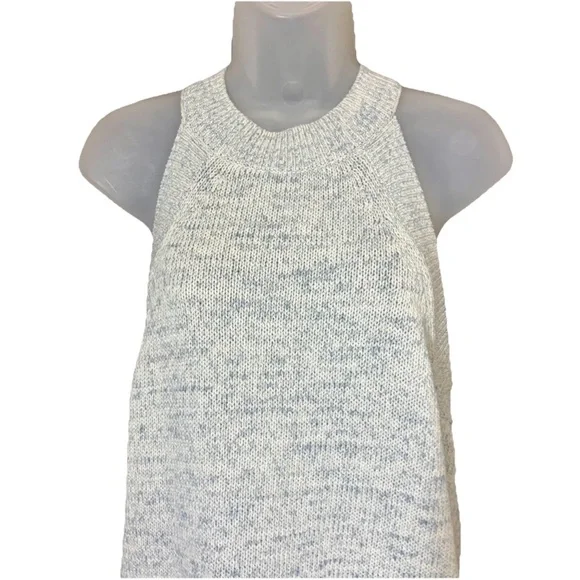 LOFT Womens Large Marled Blue Cream Halter Sleeveless Sweater Tank Top - Picture 2 of 10